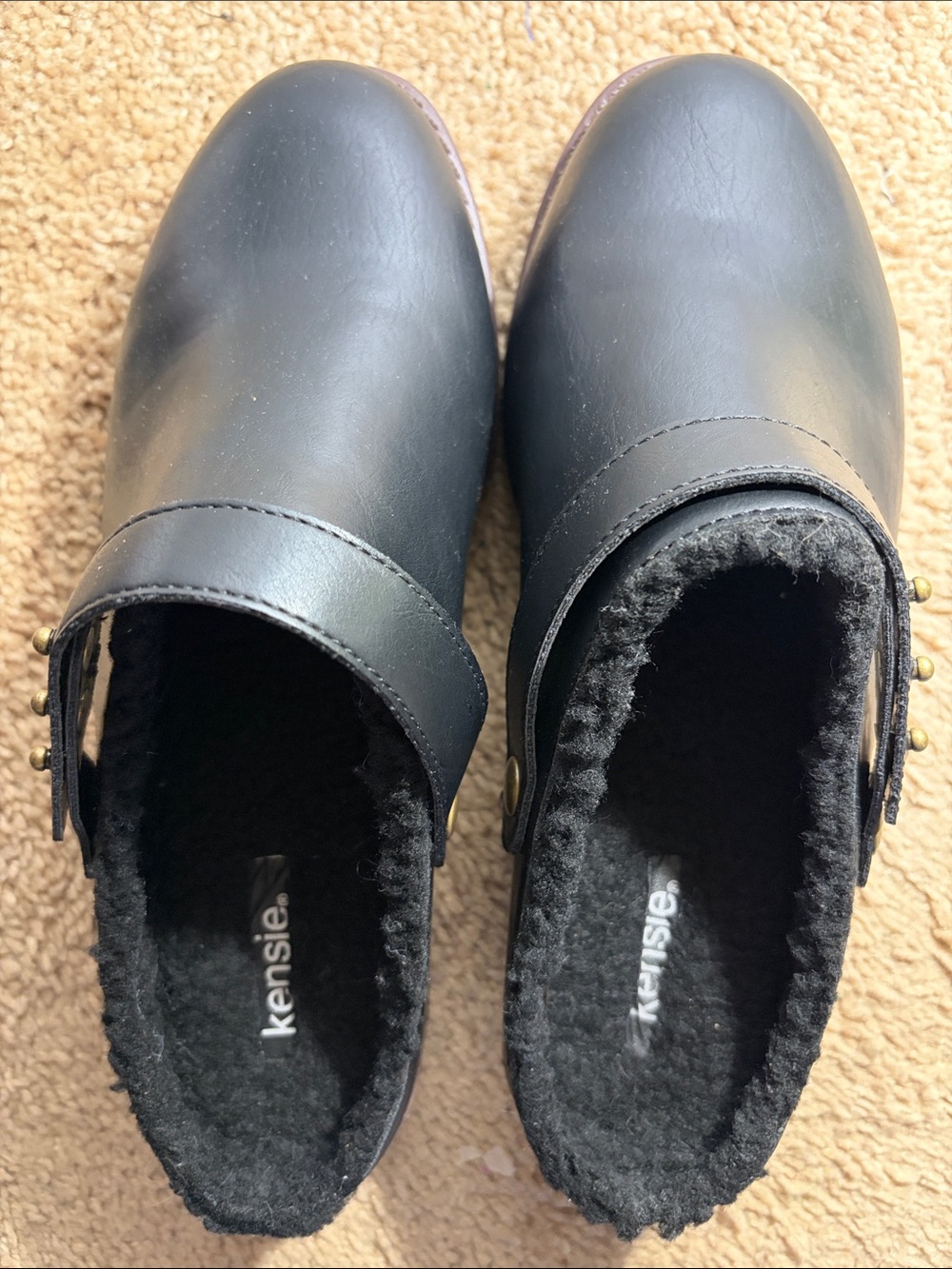 Kensie Black Faux-Leather Slip-On Clog with Shearling Lining